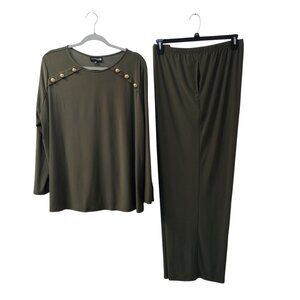 NWT-Antthony Originals: 2-Piece Pull-on Pant Set, Size 2X, Olive Green